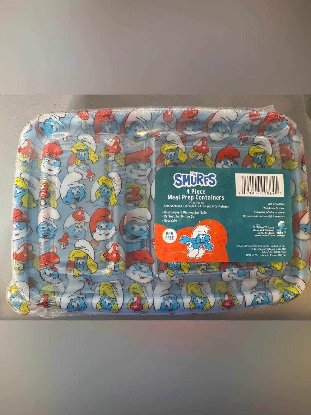 The Smurfs 4-Piece Meal Prep Containers - Blue Pattern travel on the go